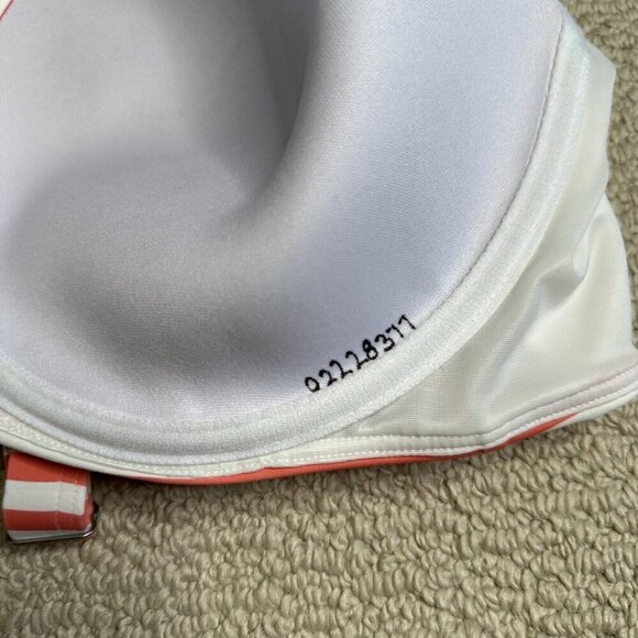 Lands End Bikini Top Size 22W Striped Red White Coral Underwire Twist Front - Picture 5 of 8
